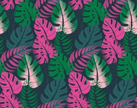 Beautiful seamless pattern with ropical jungle palm leaves. Stock Illustration