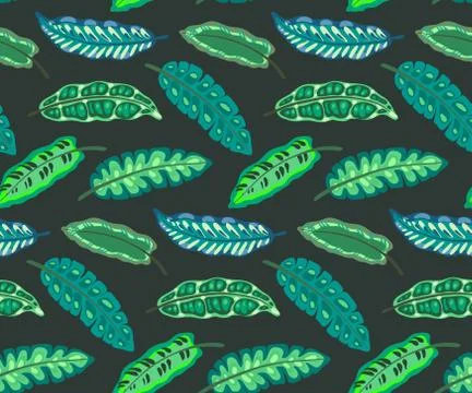 Beautiful seamless pattern with ropical jungle palm leaves. Stock Illustration