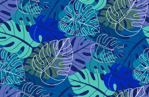 Beautiful seamless pattern with ropical jungle palm leaves. Stock Illustration