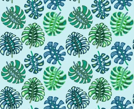 Beautiful seamless pattern with ropical jungle palm leaves. Stock Illustration