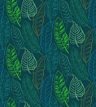 Beautiful seamless pattern with ropical jungle palm leaves. Stock Illustration