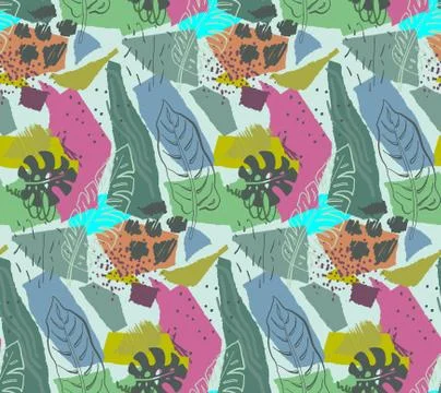 Beautiful seamless pattern with ropical jungle palm leaves and abstract texture Illustrazione stock