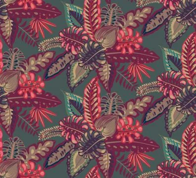 Beautiful seamless pattern with ropical jungle palm leaves. Stock Illustration