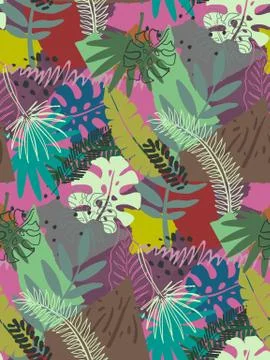 Beautiful seamless pattern with ropical jungle palm leaves and abstract texture Illustrazione stock