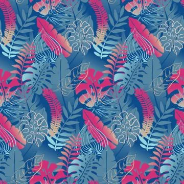 Beautiful seamless pattern with ropical jungle palm leaves. Stock Illustration