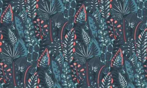Beautiful seamless pattern with ropical jungle palm leaves. Illustrazione stock