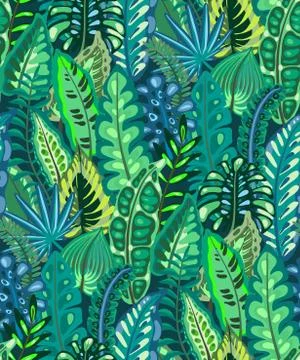 Beautiful seamless pattern with ropical jungle palm leaves. Stock Illustration
