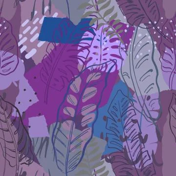 Beautiful seamless pattern with ropical jungle palm leaves and abstract texture Stock Illustration