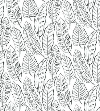 Beautiful seamless pattern with ropical jungle palm leaves. Stock Illustration