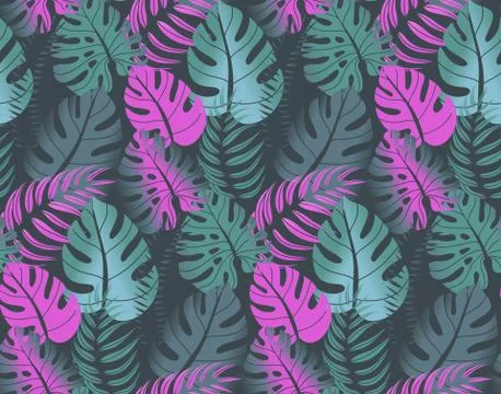 Beautiful seamless pattern with ropical jungle palm leaves. Stock Illustration