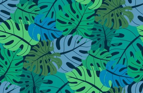 Beautiful seamless pattern with ropical jungle palm leaves. Stock Illustration