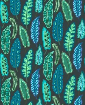 Beautiful seamless pattern with ropical jungle palm leaves. Stock Illustration