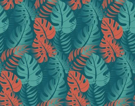 Beautiful seamless pattern with ropical jungle palm leaves. Stock Illustration