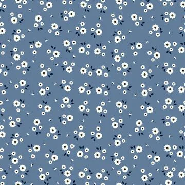 Beautiful seamless pattern Small white flower on a blue background Stock Illustration