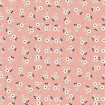 Beautiful seamless pattern, small white flower on a pink background Stock Illustration
