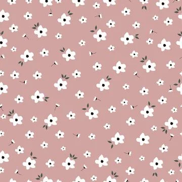 Beautiful seamless pattern, small white flower design on a pink background Stock Illustration