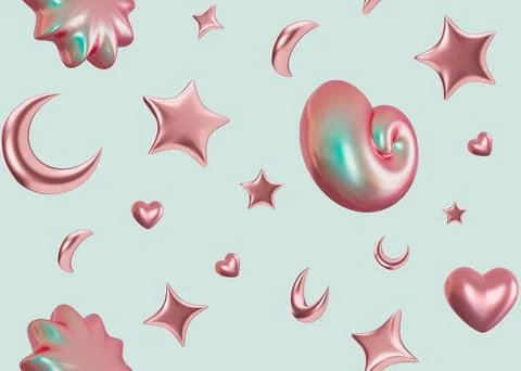 Beautiful seamless pattern with stars, moons, sea shells. Applicable for fabric Illustrazione stock