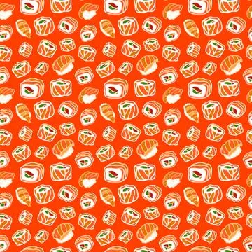 Beautiful seamless pattern with sushi Stock Illustration