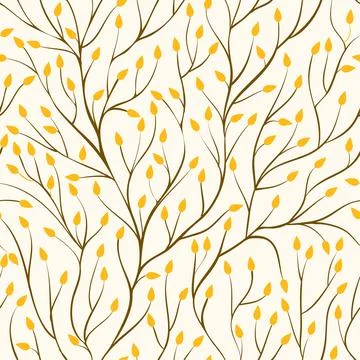 Beautiful seamless pattern with tree branches and autumn yellow leaves. Illustrazione stock