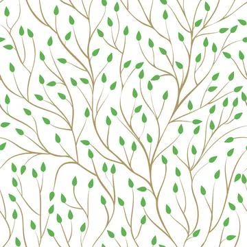 Beautiful seamless pattern with tree branches and green leaves. design back.. Illustrazione stock