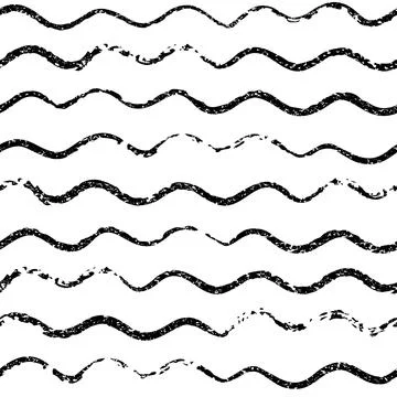 Beautiful seamless pattern with wavy brush strokes. Black and white monochrom Stock Illustration