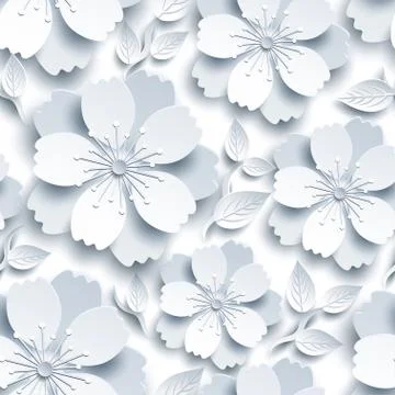 Beautiful seamless pattern with white-grey sakura Stock Illustration