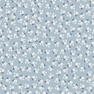 Beautiful seamless patterns Small and large floral on a blue background. Stock Illustration