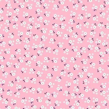 Beautiful seamless patterns, small white flower design on a pink background Stock Illustration