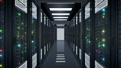 Beautiful Seamless Server Racks Moving Through the Opening Doors in Data Center Stock Footage 95551439