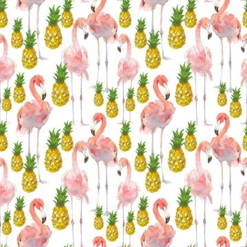 Beautiful seamless summer pattern background with tropical flamingo and Stockillustratie