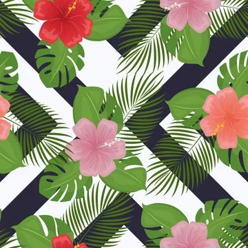 Beautiful seamless Summer Vacation pattern on black and white background. S.. Stock Illustration