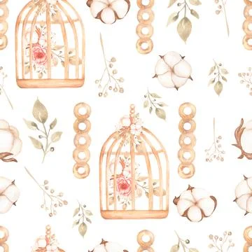 Beautiful, seamless, tileable pattern with watercolor flower wreath, flower.. Stock Illustration