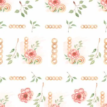 Beautiful, seamless, tileable pattern with watercolor flower bouquets, bran.. Stock-Illustration