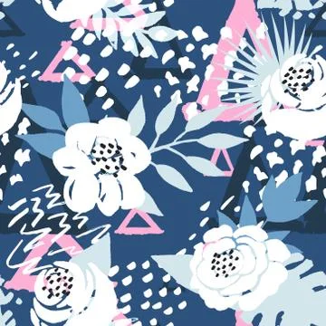 Beautiful seamless vector floral pattern background. Perfect for wallpapers,  Stock Illustration
