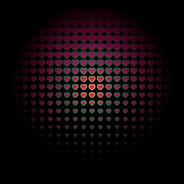 Beautiful seamless vector pattern with bright radios hearts. Illustrazione stock