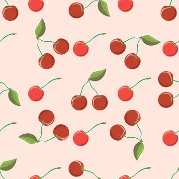 Beautiful seamless vector pattern with cherries berries Stock Illustration