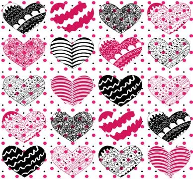 Beautiful seamless vector pattern with hearts Stock Illustration