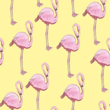 Beautiful seamless vector tropical pattern background with flamingo and hibis Stock Illustration