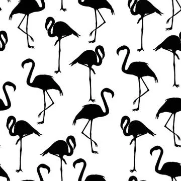 Beautiful seamless vector tropical pattern background with flamingo and hibis 스톡 일러스트