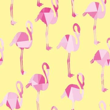 Beautiful seamless vector tropical pattern background with flamingo and hibis Stock Illustration
