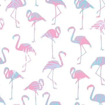 Beautiful seamless vector tropical pattern background with flamingo and hibis Illustrazione stock