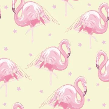 Beautiful seamless vector tropical pattern background with flamingo and hibis Illustrazione stock