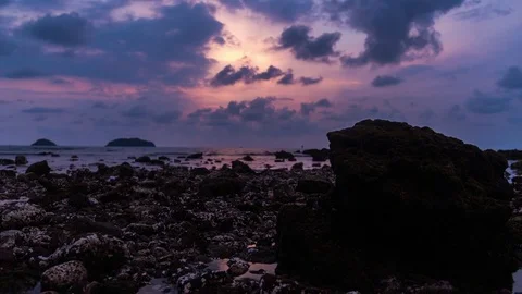 Beautiful seascape and twilight sky,cloudscape background, Koh Chang Thailand Stock Footage 74466277