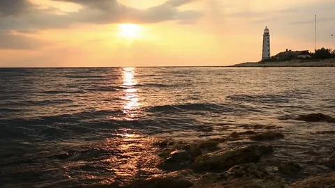 Beautiful seascape with a lighthouse Stock Footage 74516765