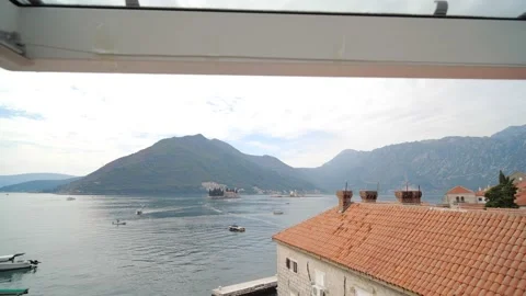 Beautiful seascape from open window Stock Footage 222627120