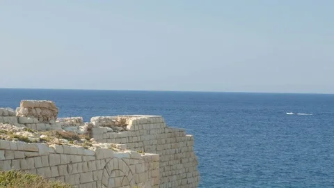 Beautiful seascape with sea horizon and sail boat Stock Footage