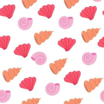 Beautiful seashells Seamless pattern ,Marine background. Illustrazione stock