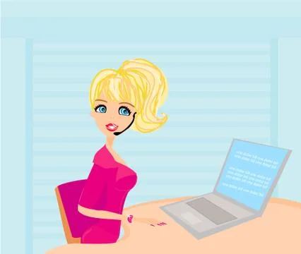 Beautiful secretary working with computer Ilustración de archivo