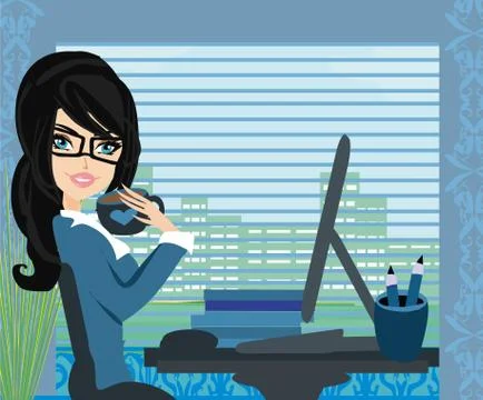 Beautiful secretary working with computer Stock Illustration