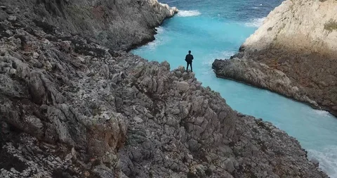 Beautiful Seitan Limania Beach Greece Man Drone Shot Stock Footage 106338853